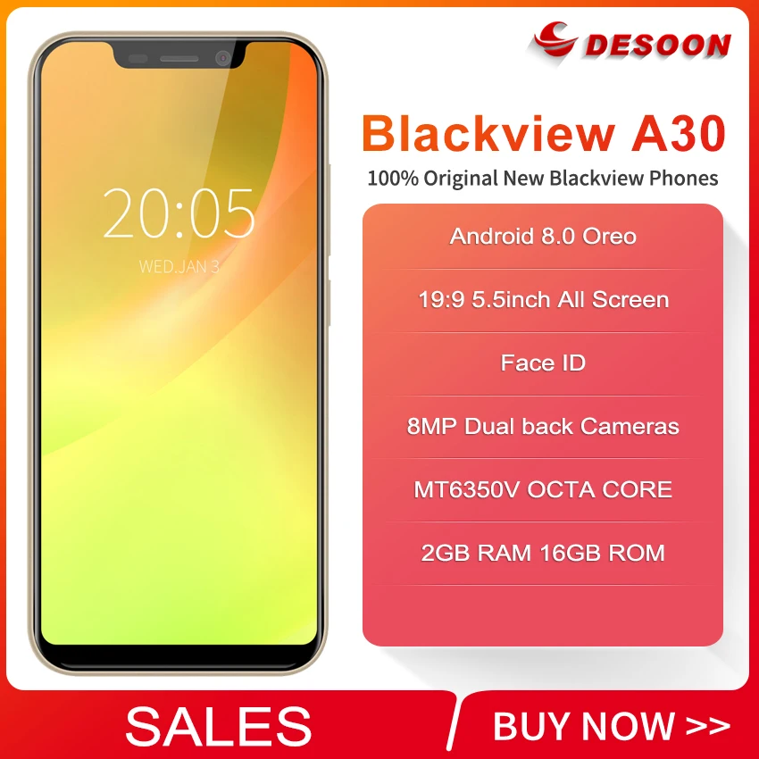 Смартфон Blackview A30, 19:9, 5,5 дюймов, Android 8,1, 8 Мп, двойная камера, 2 Гб ram, 16 ГБ rom, MT6350V, 3G, мобильный телефон