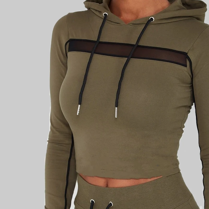 Goedkoop YD Mesh sport pak vrouwen Hooded sweater sportkleding voor vrouwen gym yoga leggings trekkoord lange mouw workout yoga set