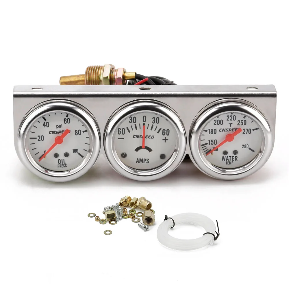 CNSPEED Auto Car Oil Pressure Water Temp Amp Meter Gauge With Sensor Triple Gauge Set Mechanical
