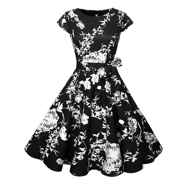 

Women Floral Summer Dresses 2019 50s 60s Robe Vintage Pin up Casual Elegant Party Rockabilly Dress Retro Vestidos Robe Chic