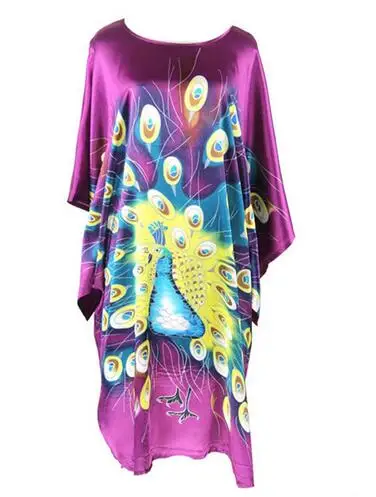 Женское фиолетовое шелковое кимоно из искусственного шелка, стильный халат с цветами, банное платье, китайское винтажное домашнее платье, пижама, ночная рубашка размера плюс 6XL - Цвет: purple