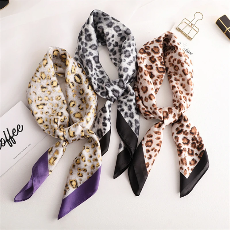 

2019 summer luxury brand silk scarf square women shawls and wraps fashion leopard printed office small hair neck hijabs foulard