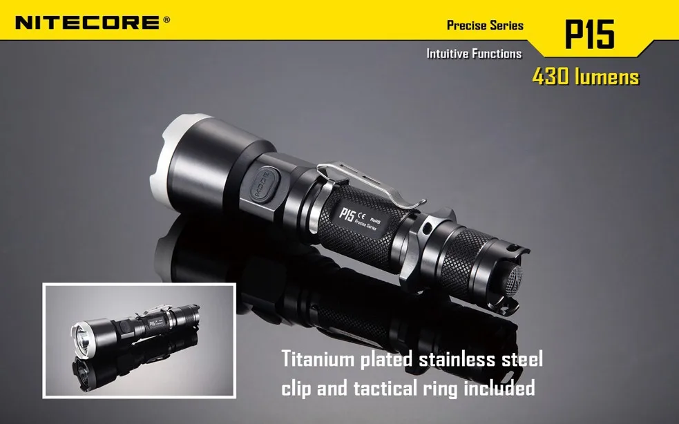 1 компл. Nitecore P15 Cree XP-G2 (R5) 430 люмен тактический фонарь + бесплатная 1 * Nitecore 2600 мАч 18650 Батарея для самообороны