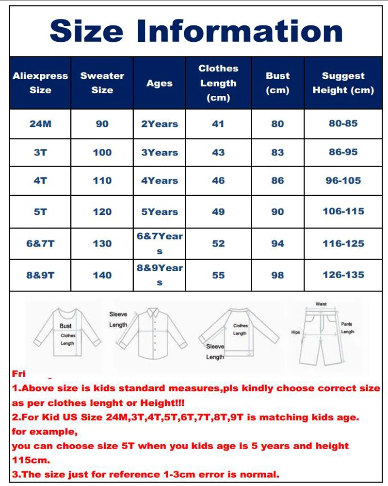 COAT3100 size table