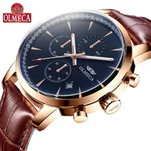 OLMECA Luxury Brand Watch Fashion Men Watch Chronograph Quartz Watches Water Resistant Genuine Leather Clock weide clock luxury quartz watches men white sports electronic watch leather strap watchbands mehanical hand wind water resistant