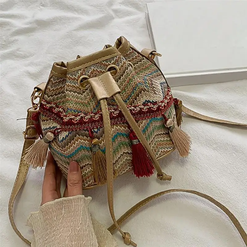 Новая модная Маленькая женская сумка на плечо, тканые кисти в этническом стиле, сумка-мешок, сумки через плечо