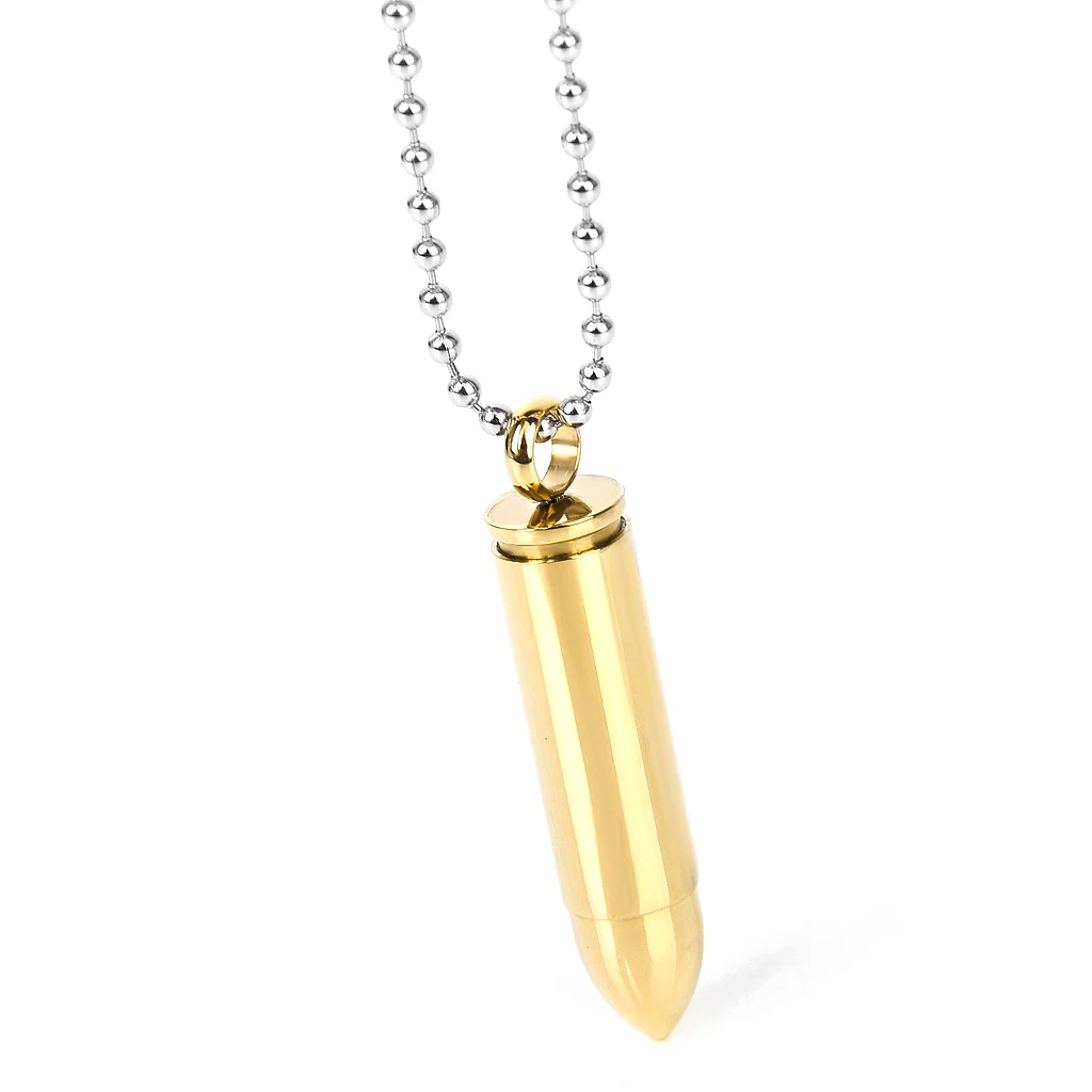 Mens Womens Stainless Steel Bullet Necklace Pendant Cremation Urn Jewelry
