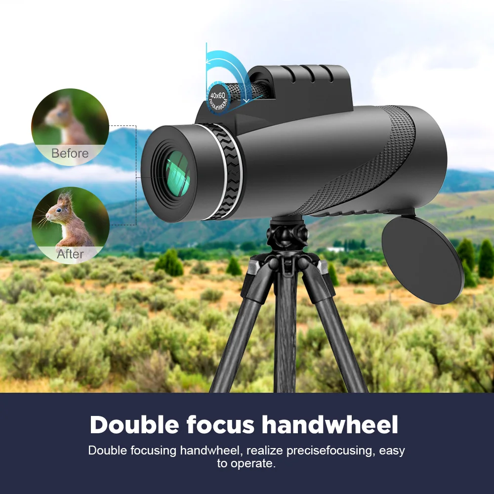

40X60 Day & Night Vision Dual-Focus HD Optics Zoom Monocular Telescope Waterproof Super Clear for Outdoor Hunting Phone Lens
