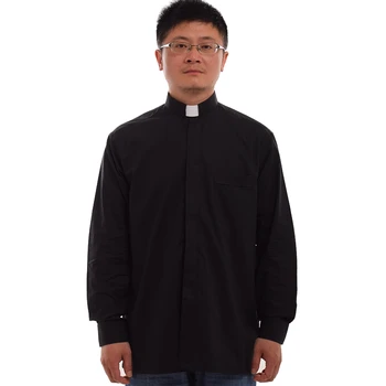 

Traditional Christian Church Black Priest Pastor Clergy Shirt with Clerical Collar