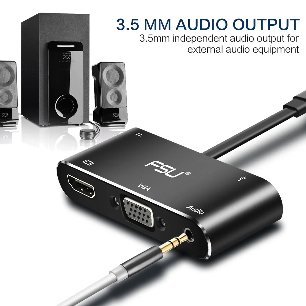 Кабель адаптер FSU USB C HDMI Type на VGA Thunderbolt 3 для MacBook Samsung S9/S8 Huawei Mate 20 P20 Pro|Кабели VGA| |