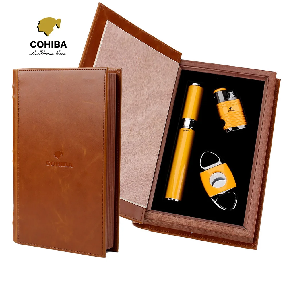 

COHIBA Cigar Tube Lighter Cutter Set (3pcs/set), 4 Torch Jet Flame Lighter Double Cigar Knife Tube Cigars Set With Nice Gift Box