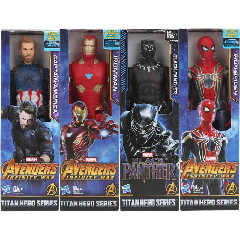 

Marvel 30CM 4pcs Avengers Superhero Figure Iron Spider Captain America Black Panther Ironman Collectible Model Dolls Toys