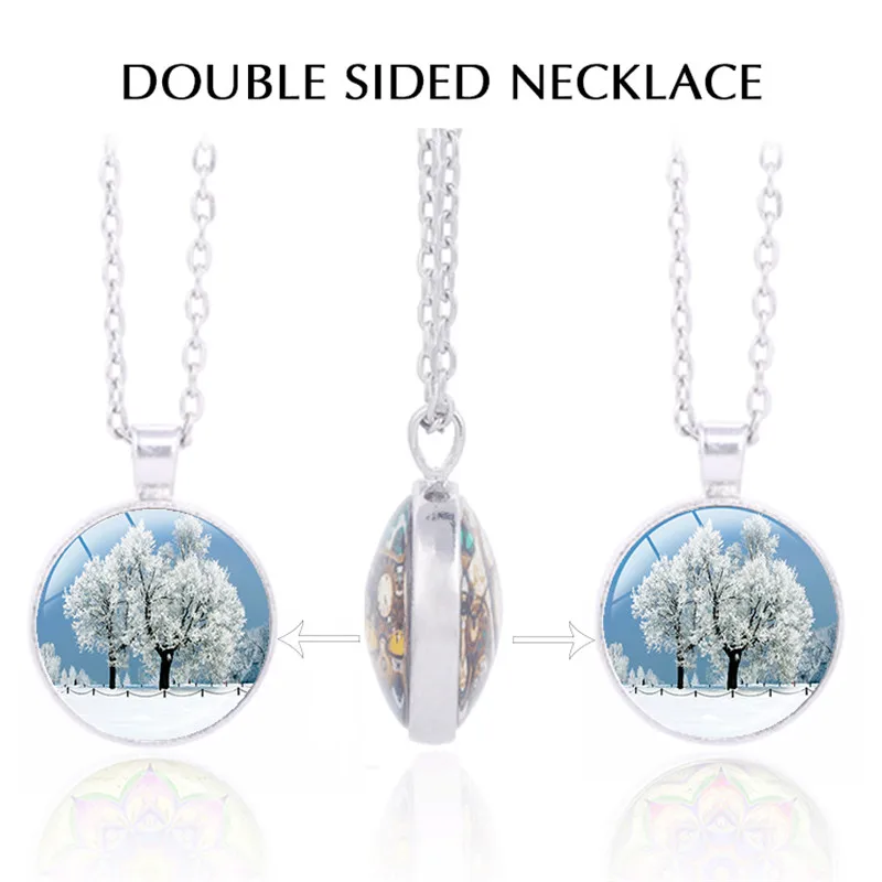 Winter Snowflake Double sided Pendant Necklace Life Tree Fashion Jewelry Bridesmaid Friendship Gift Necklaces | Украшения и