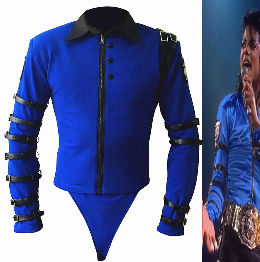 НОВЫЙ РЕДКИЙ MJ Майкл Джексон плохой Тур Синий боди Женский стиль в стиле панк
