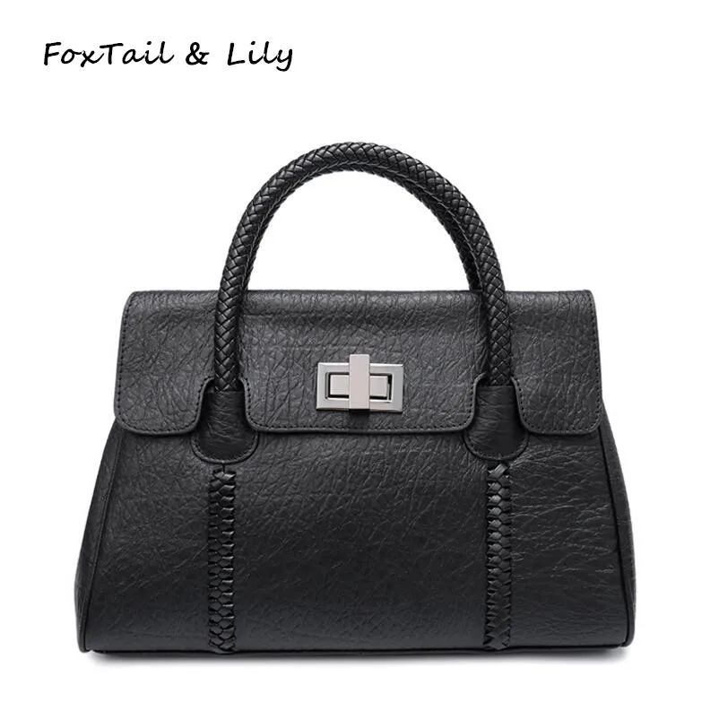 FoxTail & Lily Trendy tkaný vzor rukojeť ženy originální kožené kabelky Evropský styl ramenní taška žena Messenger tašky