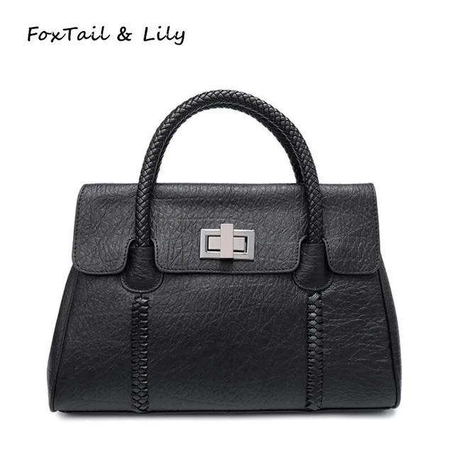 Foxtail Lily Trendy Woven Pattern Handle Women Genuine Leather Foxtail Lily Trendy Woven Pattern Handle Women Genuine Leather Handbags European Style Shoulder Bag Woman