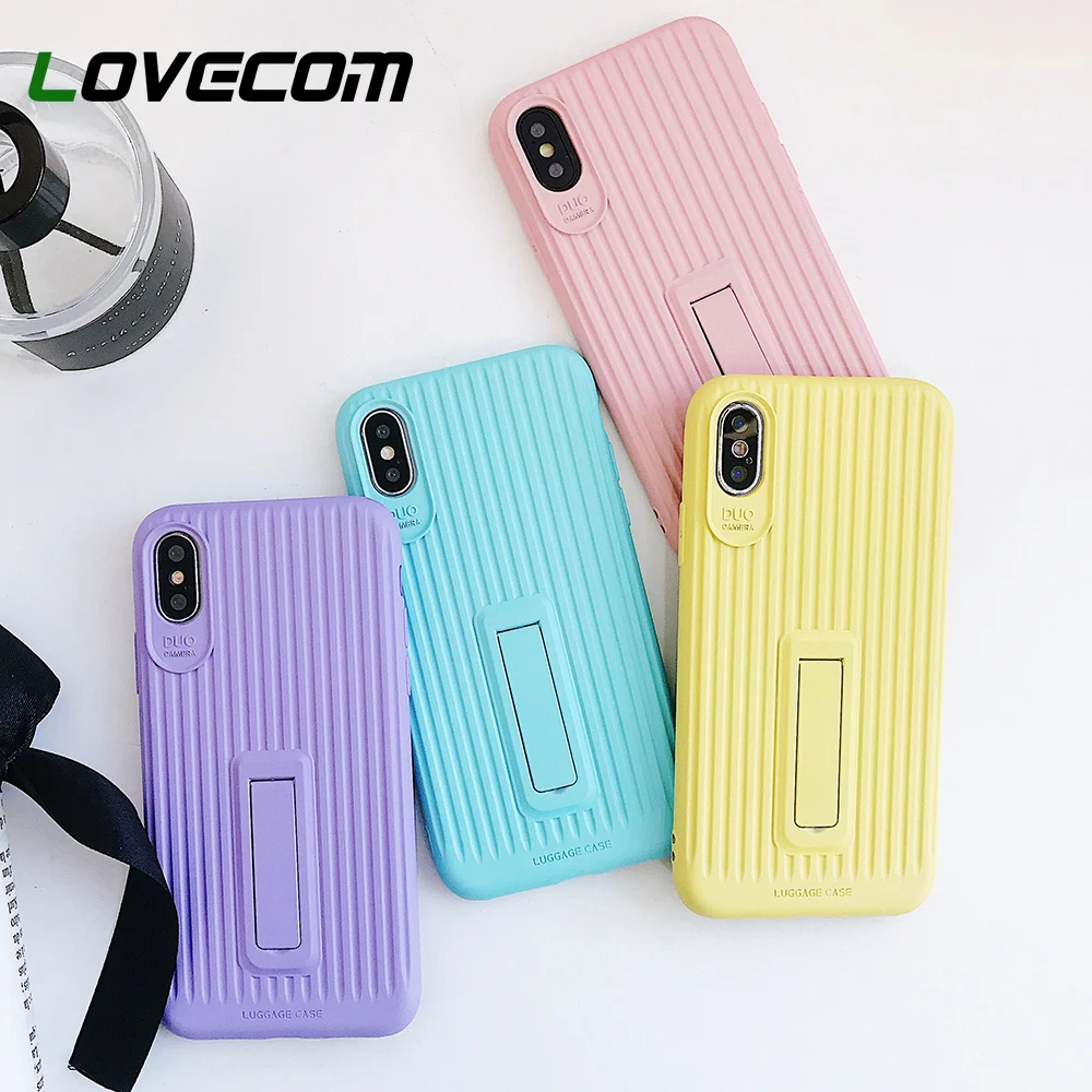 

LOVECOM Candy-colored Bracket Stripes Pattern Phone Case For iPhone 7 8 6 6S Plus X XS XS MAX XR Soft TPU Phone Back Cover Case