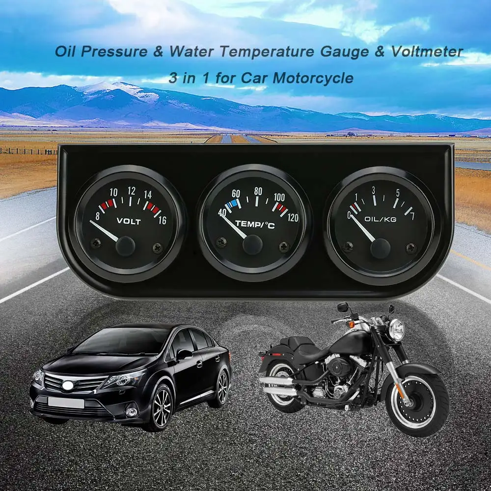 52mm Electronic Triple Gauge Kit Oil Pressure Water Temperature Gauge