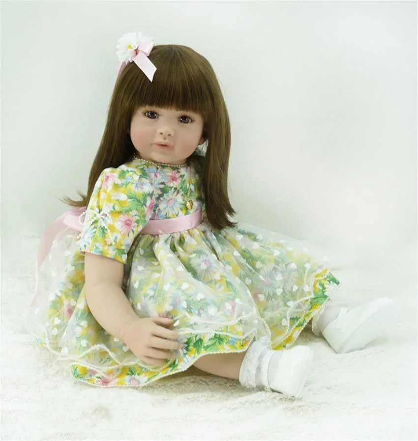 

24inch Fashion Simulation Doll Full Soft Vinyl & White Blouse Skirt Lifelike Realistic Baby Doll Toys Accompany for Gift