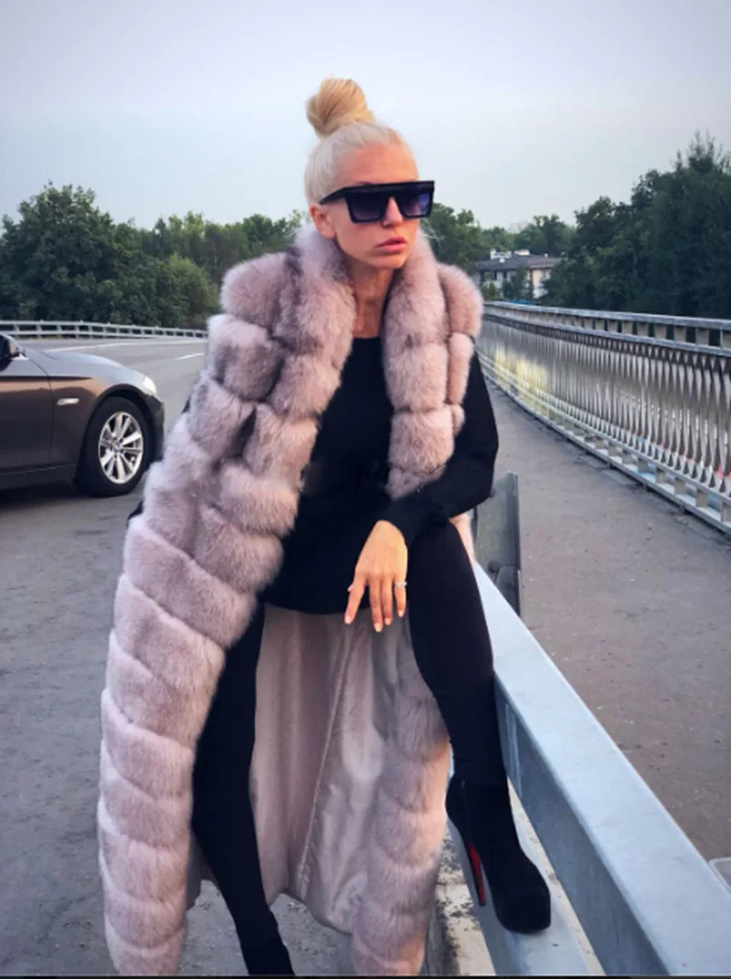 Tatyana Furclub Fur Vest Rabbit Fur Vest Is 130 cm Whole Skin Long Coat Women Sleeveless 2018 Winter Slim Real Fur Coat