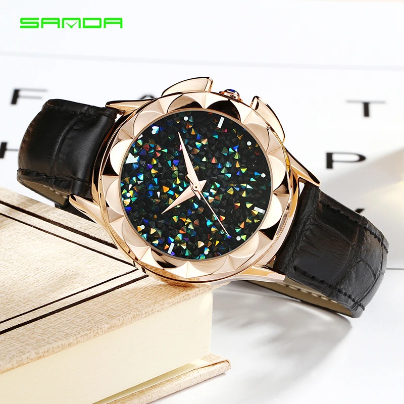 

SANDA Luxury Leather Women Watches Bling Quartz Ladies Wristwatch Gift Female Watch Relogio Feminino Montre Femme