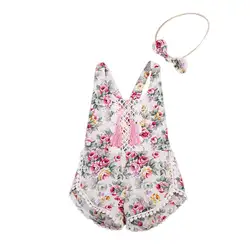 Для новорожденных девочек цветочные Ползунки комбинезон комплект одежда в загородном стиле для маленьких девочек комбинезоны Мода Лето