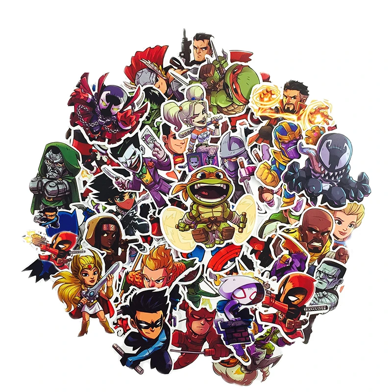50Pcs Marvel The Avengers Cartoon Sticker Waterproof For Laptop Moto Skateboard Luggage Guitar Furnitur Decal Toy Stickers bomb