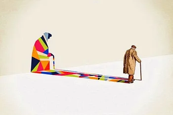 

Abstract handmade painting colorful shadow of the old people on oil canvas for living room decor and wallpaper