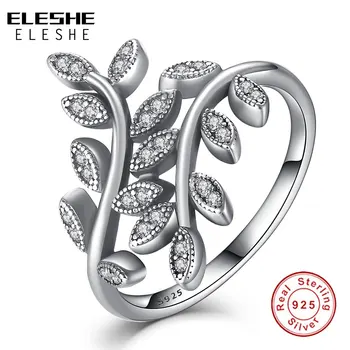 

ELESHE Authentic 925 Sterling Silver Sparkling LEAVES SILVER RING WITH CUBIC ZIRCONIA for Women Fashion Jewelry Valentine's Day