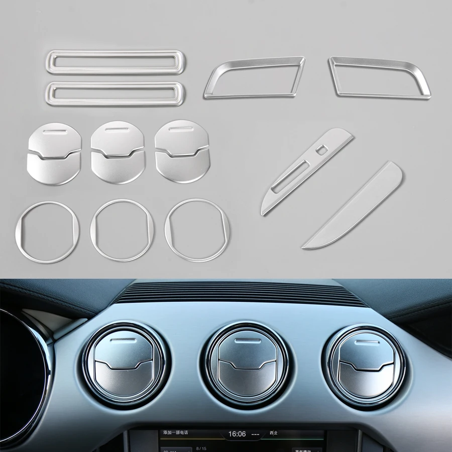 

15pcs/set Car Interior Gear Shift Box Air Conditioner Outlet Vent Door Side Frame Trim Styling For Ford Mustang 2015 up