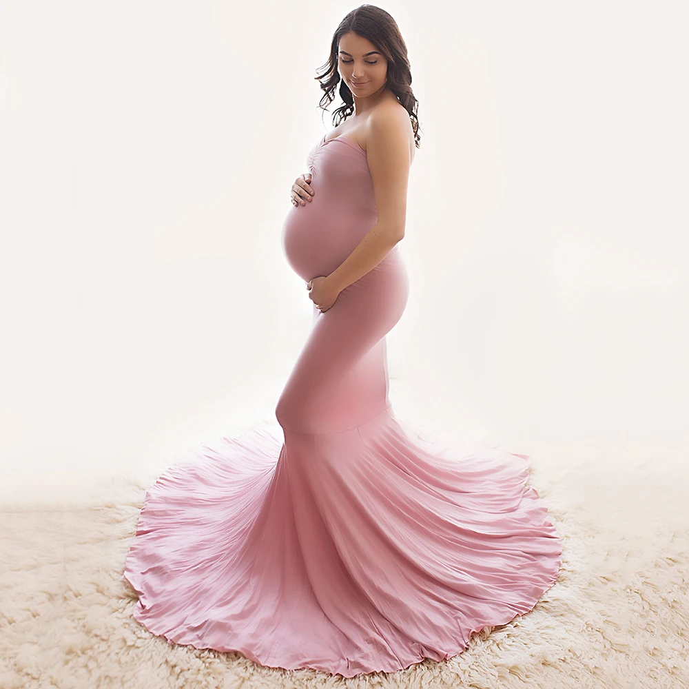 D & J vestido de maternidad de algodón Maxi vestido de maternidad vestidos de tela para mujeres embarazadas maternidad fotografía PROP bebé ducha regalo - 1