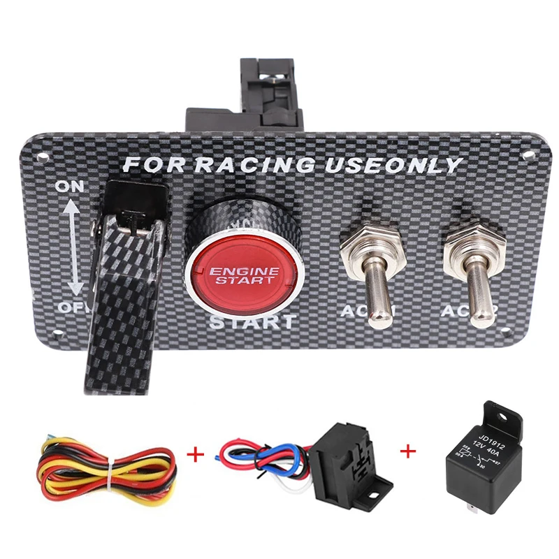 

Car Switch 12V Ignition Engine Panel Racing Car Start Push Button 2 Toggle Switch Panel 12V for Racing car