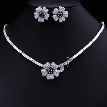 

4 Color Select AAA Cubic Zircon Flower Wedding Bridal Jewelry Sets ,Earrings /Necklace,Factory price