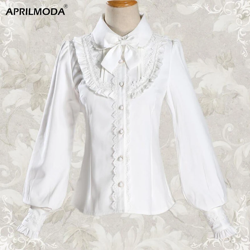 

Gothic Victorian Blouse Ruffle Thick Embroidery Steampunk Women's Shirt Casual Vintage Lolita Blouses Costume Lace Bandage Shirt