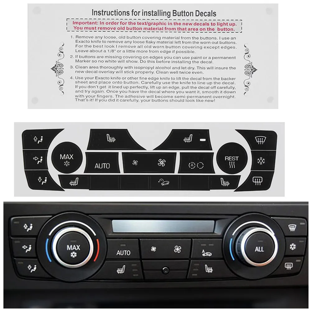 Car Sticker AC Climate Control Button Sticker Panel Button Repair Decal Kit For 2006-2011 BMW E90 E91 E92 330I Regular Type car ac control switch air conditioning control panel