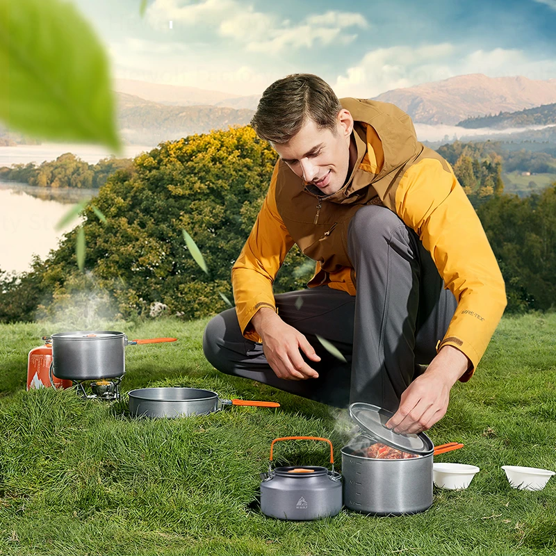 Hewolf Camping al aire libre de utensilios de cocina 4-5 personas Picnic utensilios de cocina juego de vajilla de portátil plegable de viaje multipropósito herramienta de cocina