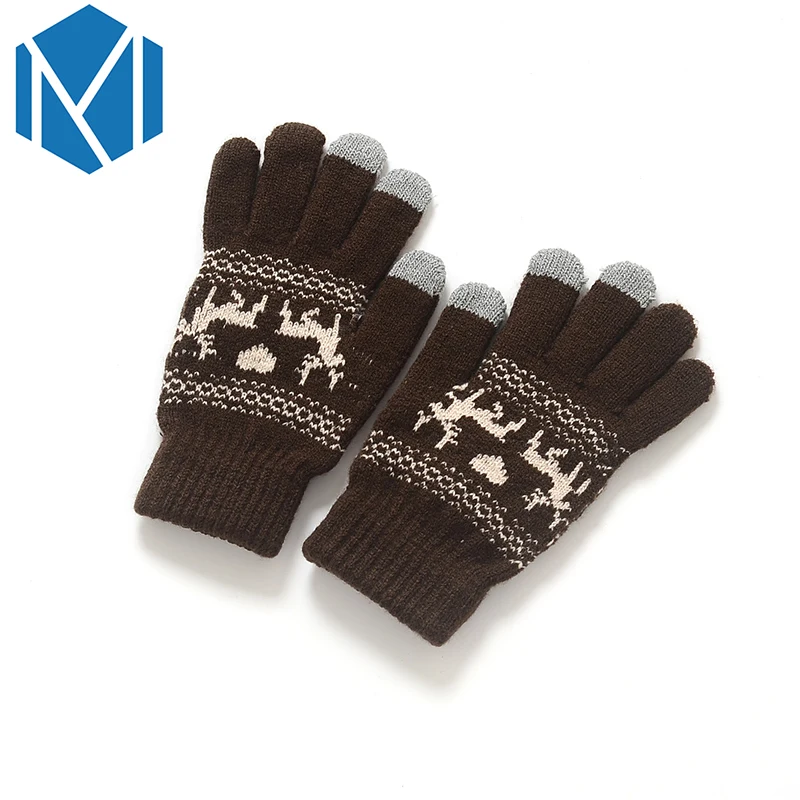 Miya Mona/теплые зимние перчатки унисекс для мальчиков и девочек с толстым экраном и ремешком, шерстяные вязаные варежки с рисунком оленя, перчатки
