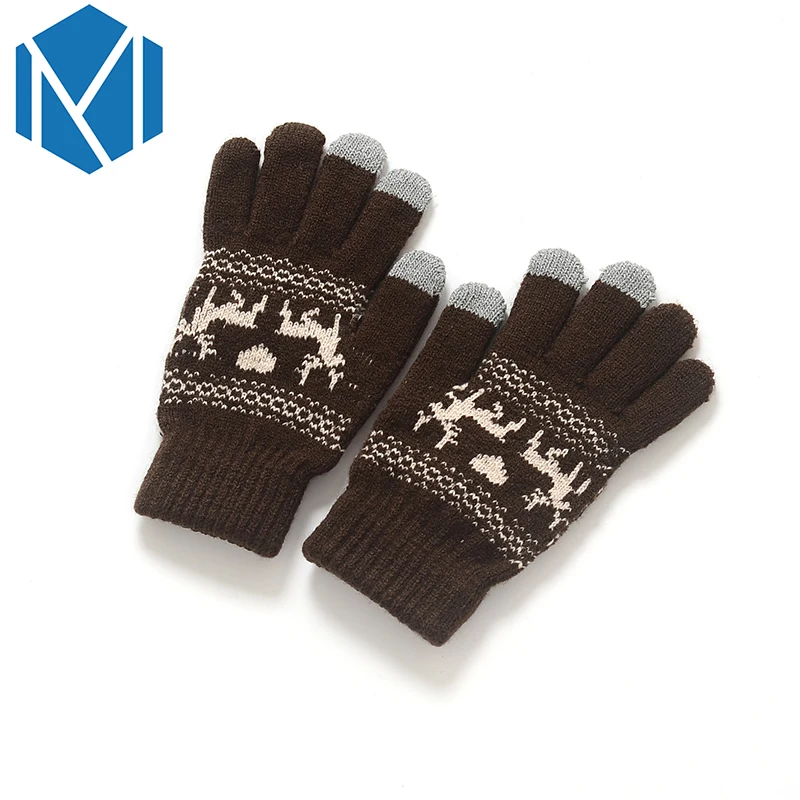 Warm Winter Unisex Gloves Deer Pattern Wool Knitted Mittens Covered Finger Glove