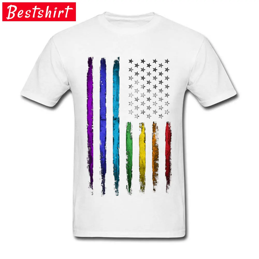 Latest American rainbow flag Customized Tshirts Crew Neck Cotton Men Tops Tees Short Sleeve Summer Customized T-shirts American rainbow flag white