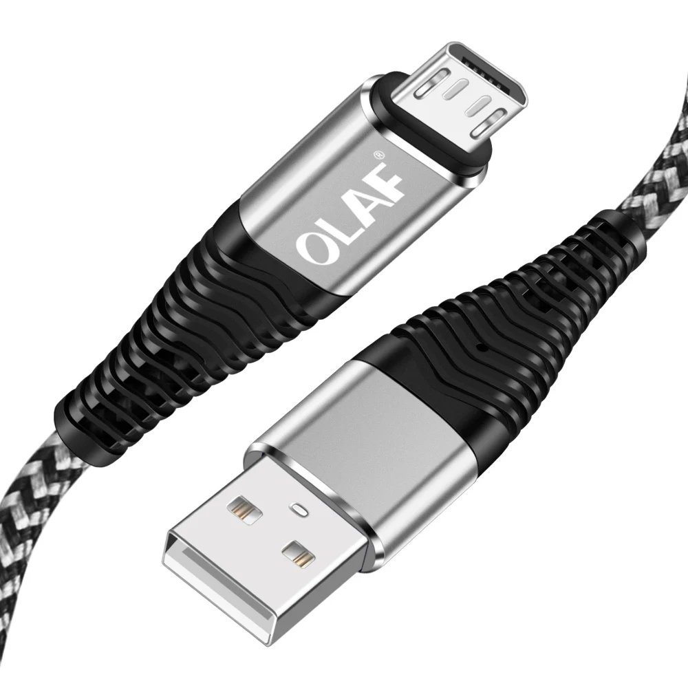 Олаф Micro USB кабель 2.4A для Smsung S6 S7 1 м 2 м Быстрая зарядка USB кабель для передачи данных нейлоновый шнур синхронизации для Xiaomi huawei мобильный телефон Кабо - Цвет: Silver