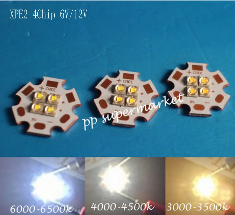 2PCS Cree XPE2 4Chip 6V/12V LED Emitter instead of MKR LED with 20MM Cooper PCBled emitter