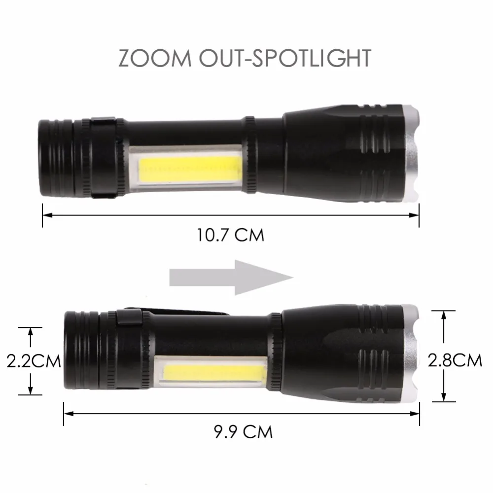2000LM XPE+ COB светодиодный портативный фонарь, фонарь с фокусировкой и зумом, водонепроницаемый фонарь с магнитом, с батареей AA/14500