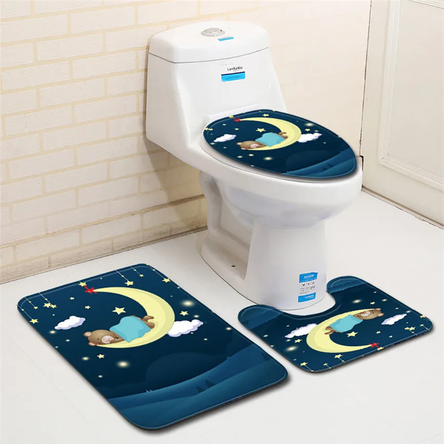 

3pcs Sets Toilet Seat Cover WC Set Non-Slip Fish Scale Bath Mat Bathroom Kitchen Carpet Doormats Decor Washable Rug Dec#2