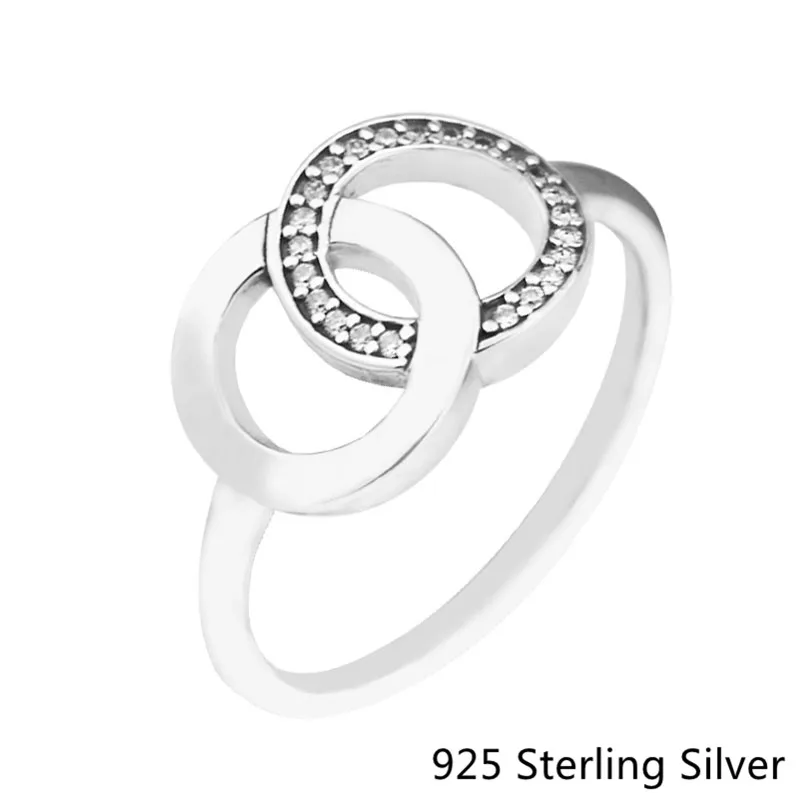 

925 Sterling Silver Original Sparkling Circles Ring Charms Clear CZ For DIY Jewelry Women Gift Autumn Series