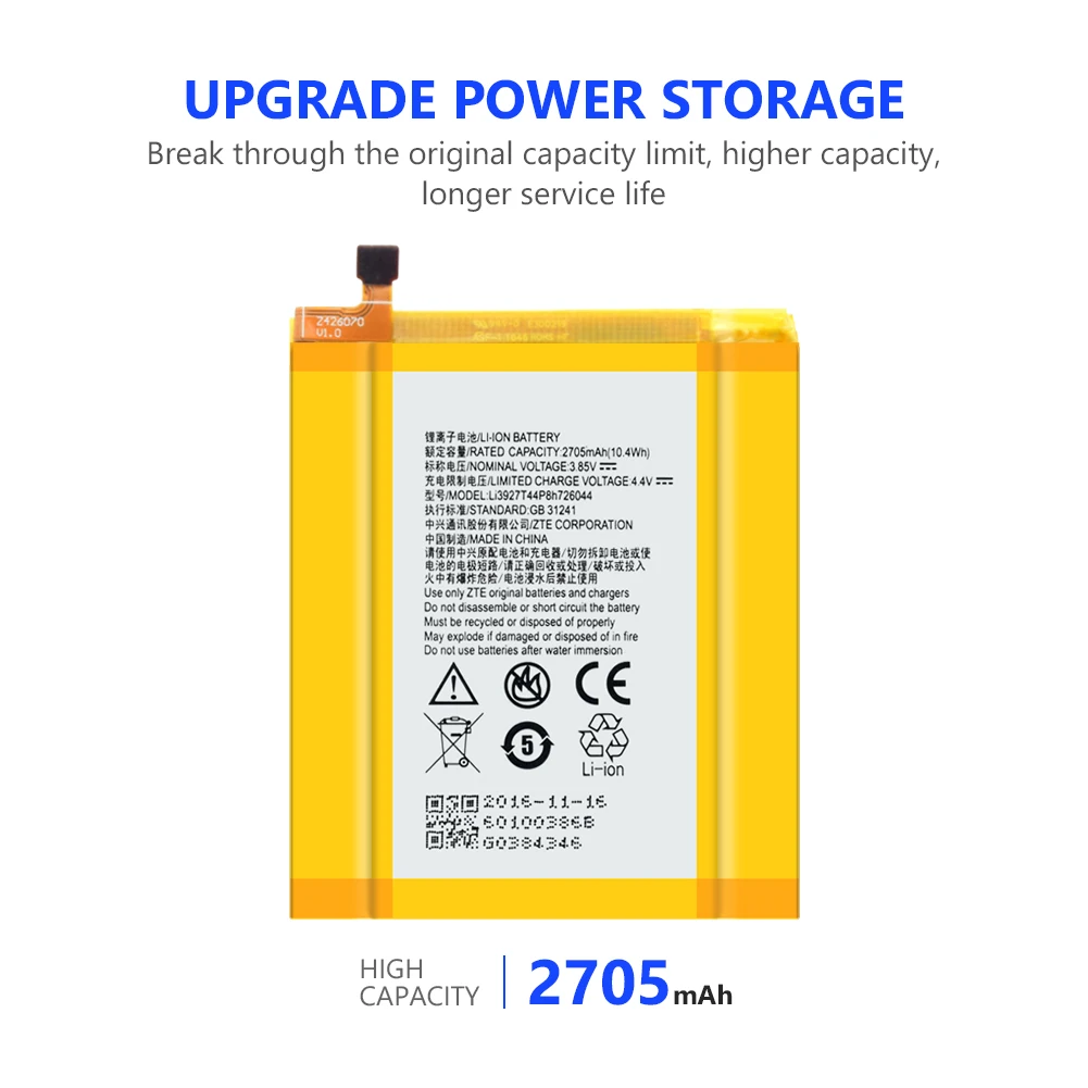 Сменная батарея 2705mAh Li3927T44P8h726044 литий полимерная для телефона zte Axon 7 Mini 5 2
