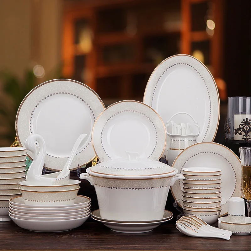

christmas decorations Ceramic tableware set Jingdezhen bone china tableware bowl dishes 60 pc Chinese creative household gifts