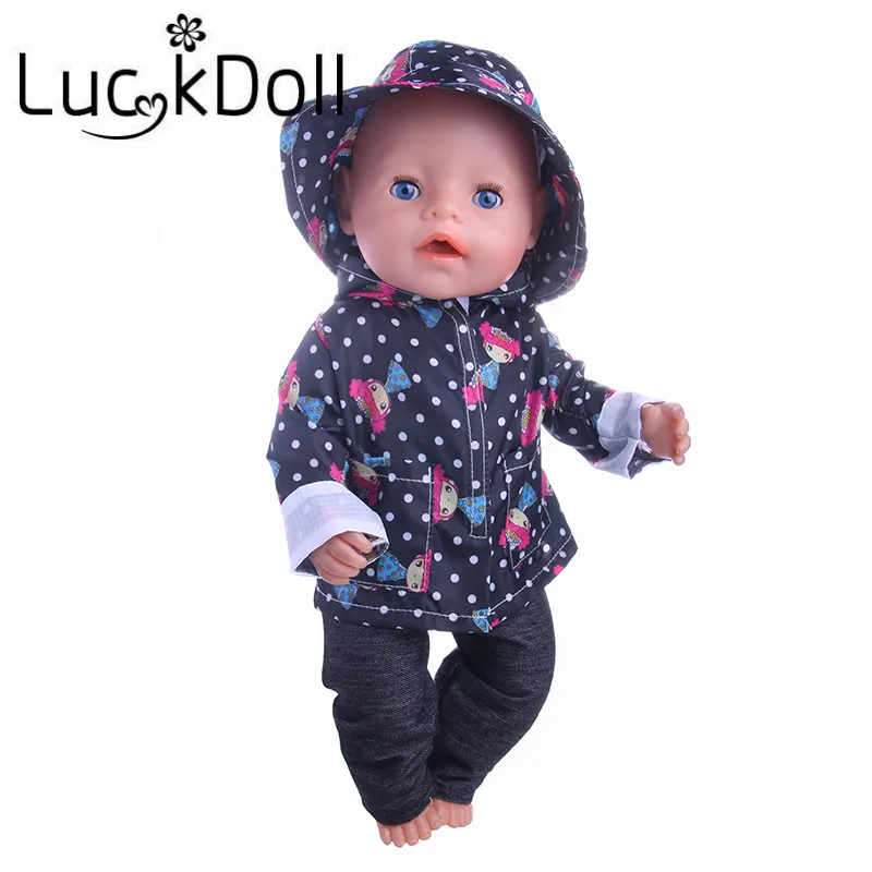 Повседневный плащ с милым рисунком 3 шт. = шляпа + пальто брюки подходит для 18