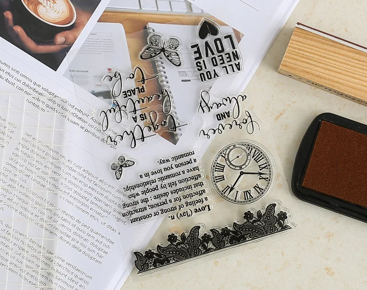 Новые часы Английский прозрачный штамп DIY силиконовые уплотнители лома бронирование Карты Multi-шаблон фотоальбом Декоративные аксессуары