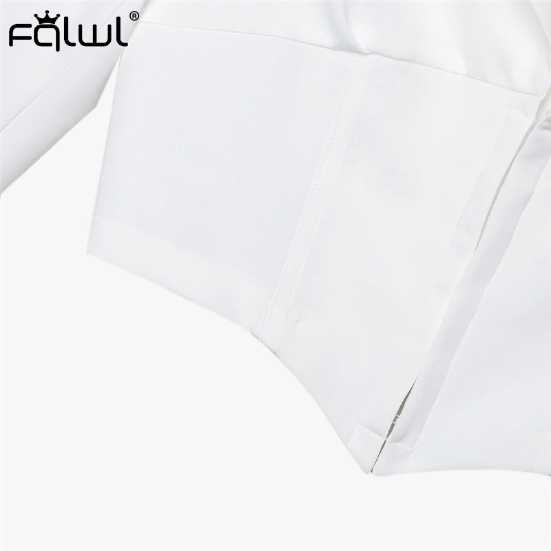 FQLWL Женский блейзер с длинным рукавом, женский костюм, облегающий жакет, женская верхняя одежда, глубокий v-образный вырез, белый сексуальный клубный Блейзер, пальто