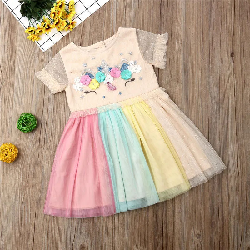 

Elegant Kids Girls Baby Toddler free shipping clothes round neck short sleeve Princess Party Tulle cotton Dresses one pieces